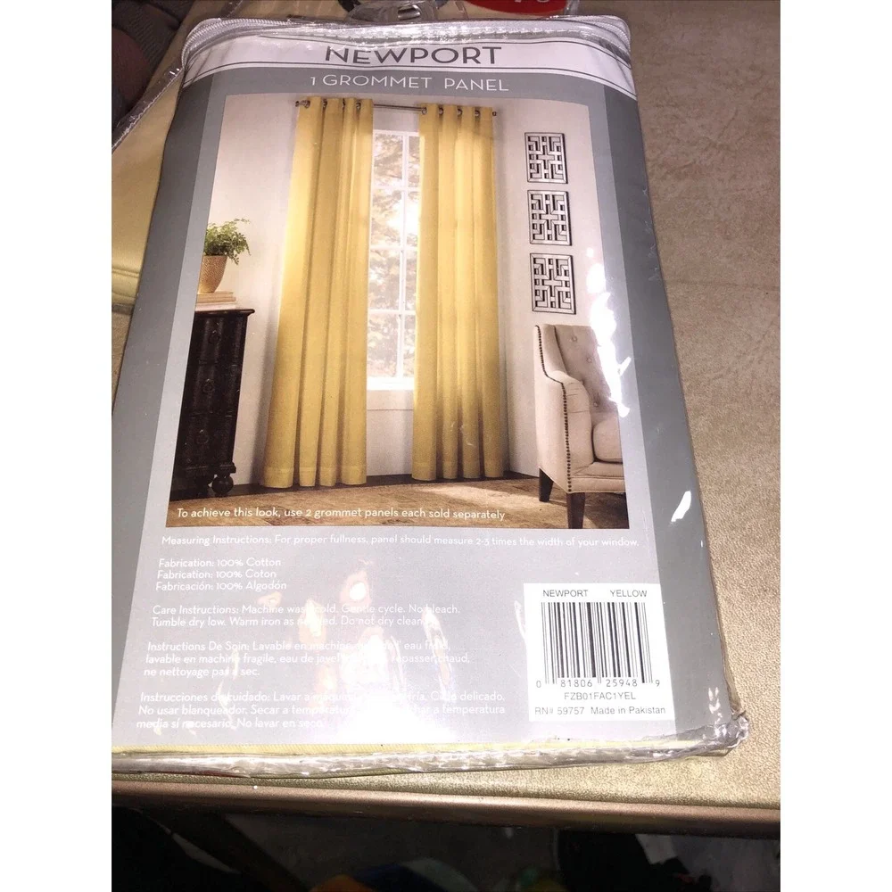 Newport Curtain Grommet Panel, 50in W X 84in Yellow‎ 100% Cotton